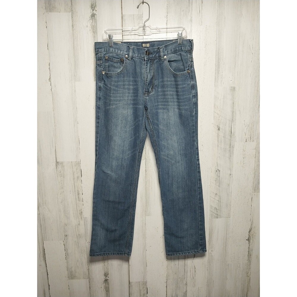 FUSAI Men's Straight Leg Jeans Size 34x30 Embroidered Pockets